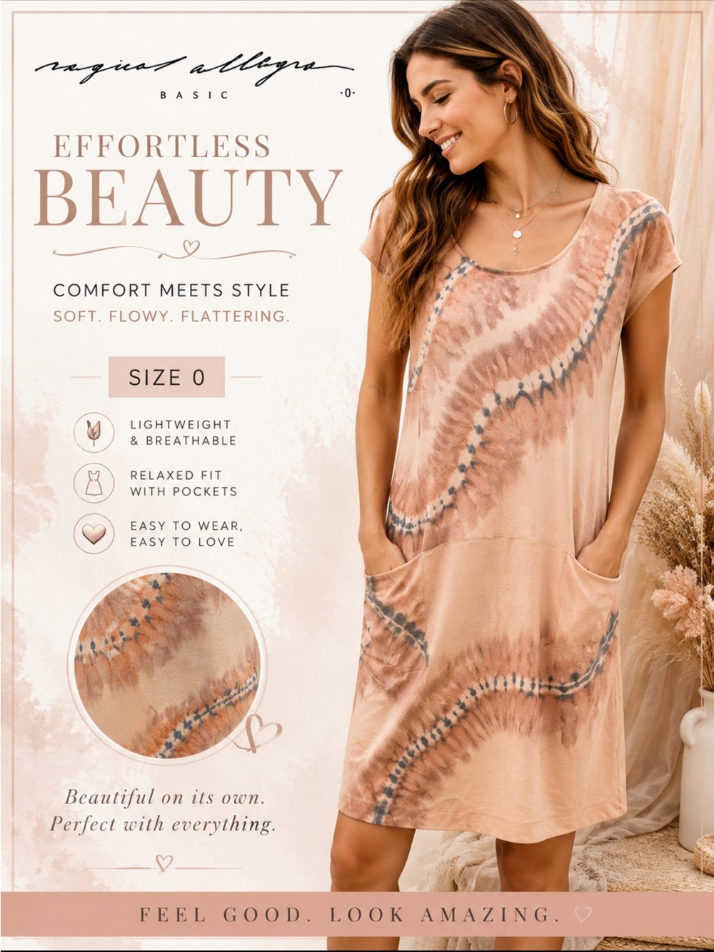 Raquel Allegra Blush and Gray-Blue Tie-Dye Pocket Dress